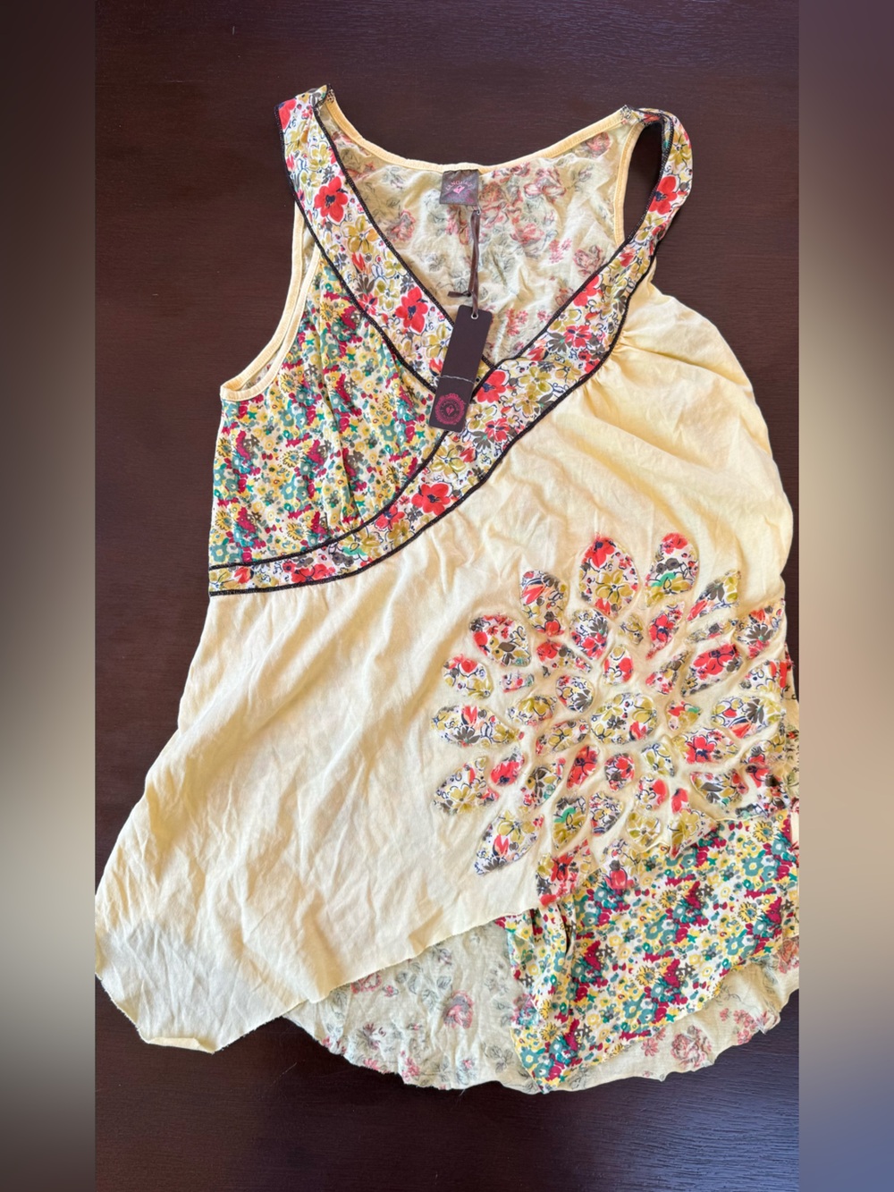 Language Yellow Floral Patchwork Sleeveless Tank
